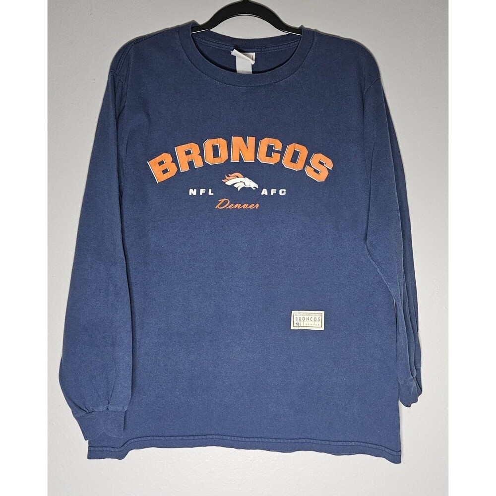 VTG NFL Denver Broncos Football Blue & Orange Long Sleeve T-Shirt Men's Size M